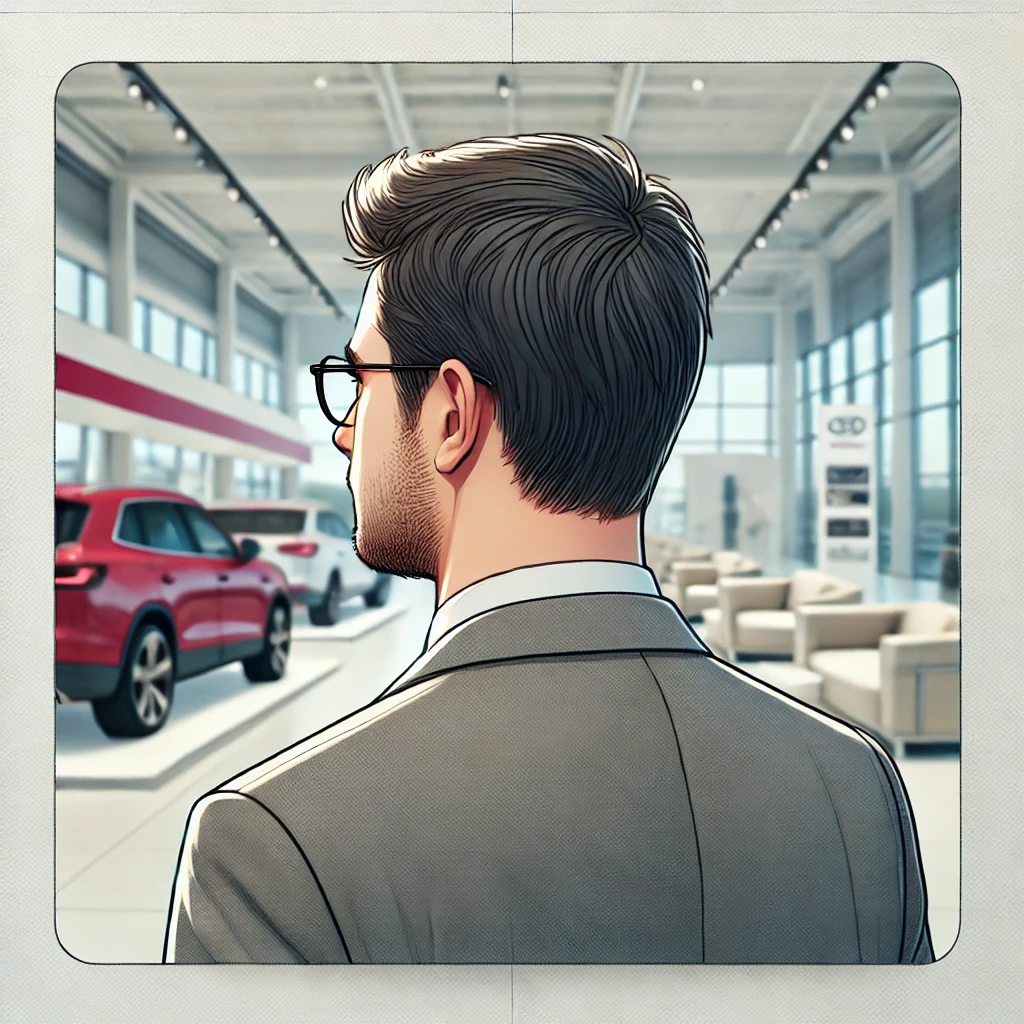Homme dans une concession automobile